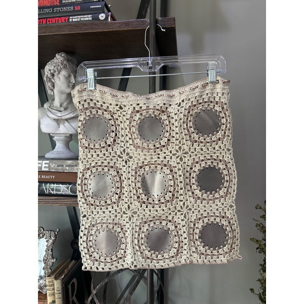 My Beachy Side Crochet Mini Skirt Stone Grey Bronze Womens Size Large - Picture 5 of 7